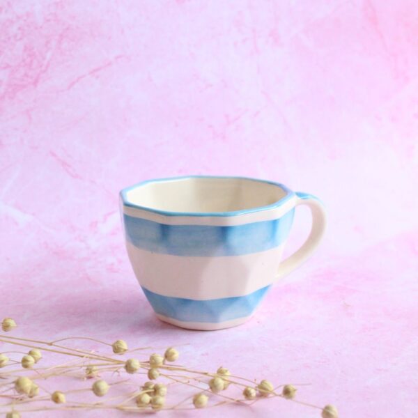 Stripey Latte Mug | Byora Homes | Blue & White | Stoneware Ceramic
