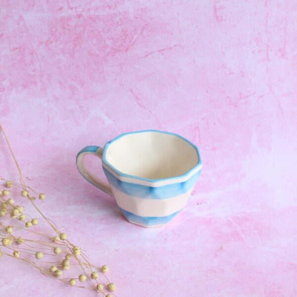 Stripey Latte Mug | Byora Homes | Blue & White | Stoneware Ceramic - Image 2