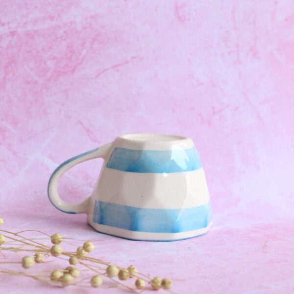 Stripey Latte Mug | Byora Homes | Blue & White | Stoneware Ceramic - Image 3