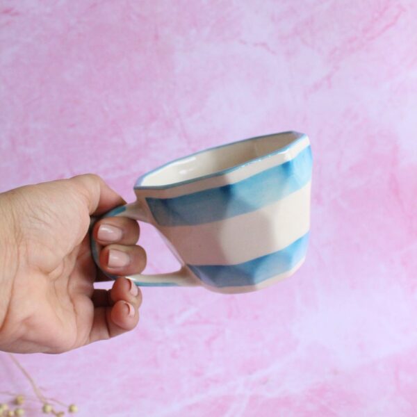 Stripey Latte Mug | Byora Homes | Blue & White | Stoneware Ceramic - Image 4