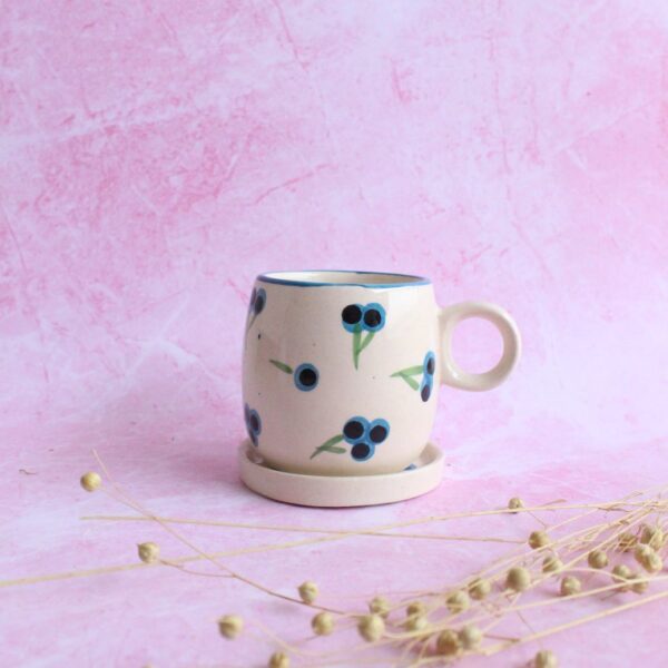 Blueberry Mug and Saucer | Byora Homes | Beige & Blue | Stoneware Ceramic - Image 5