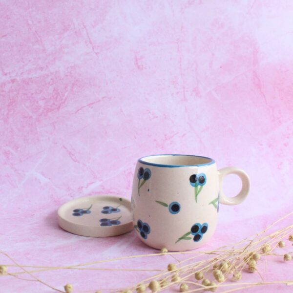 Blueberry Mug and Saucer | Byora Homes | Beige & Blue | Stoneware Ceramic - Image 4