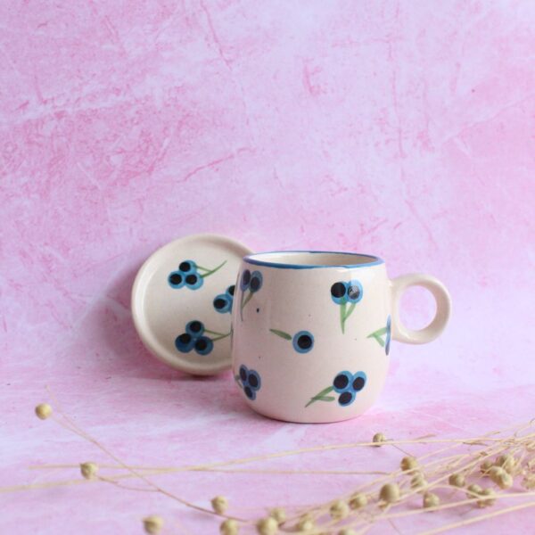 Blueberry Mug and Saucer | Byora Homes | Beige & Blue | Stoneware Ceramic - Image 3