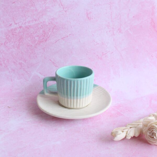 Oceanic Ribs Cup and Saucer | Byora Homes | Blue | Stoneware Ceramic - Image 3