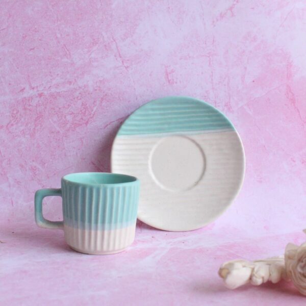 Oceanic Ribs Cup and Saucer | Byora Homes | Blue | Stoneware Ceramic - Image 4