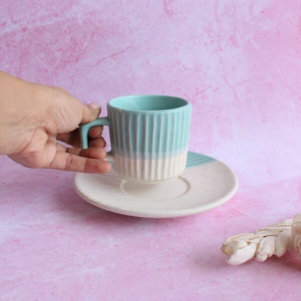 Oceanic Ribs Cup and Saucer | Byora Homes | Blue | Stoneware Ceramic - Image 2