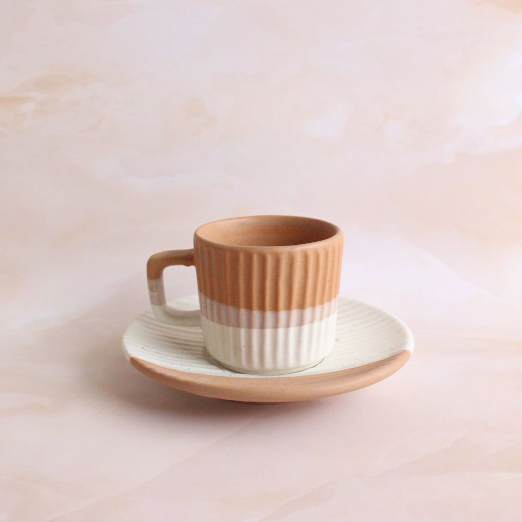 Sandy Ribs Cup and Saucer | Byora Homes | Terra | Stoneware Ceramic