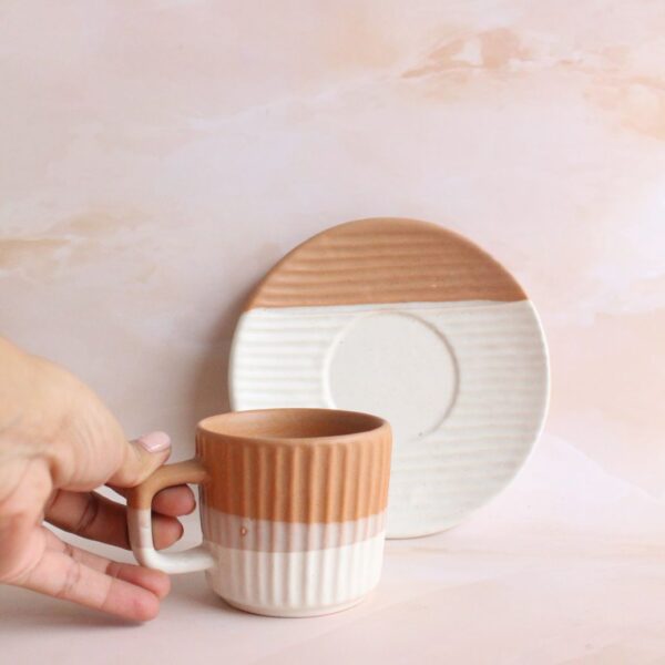 Sandy Ribs Cup and Saucer | Byora Homes | Terra | Stoneware Ceramic - Image 2