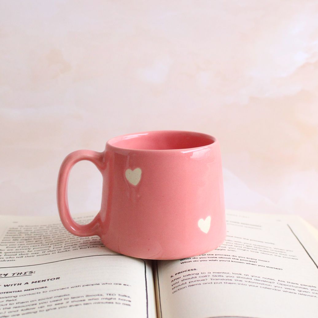 Pastel Hearts Cappuccino Cup | Byora Homes | Pink | Stoneware Ceramic