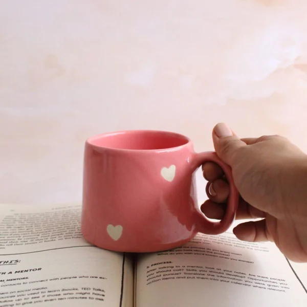 Pastel Hearts Cappuccino Cup | Byora Homes | Pink | Stoneware Ceramic - Image 2