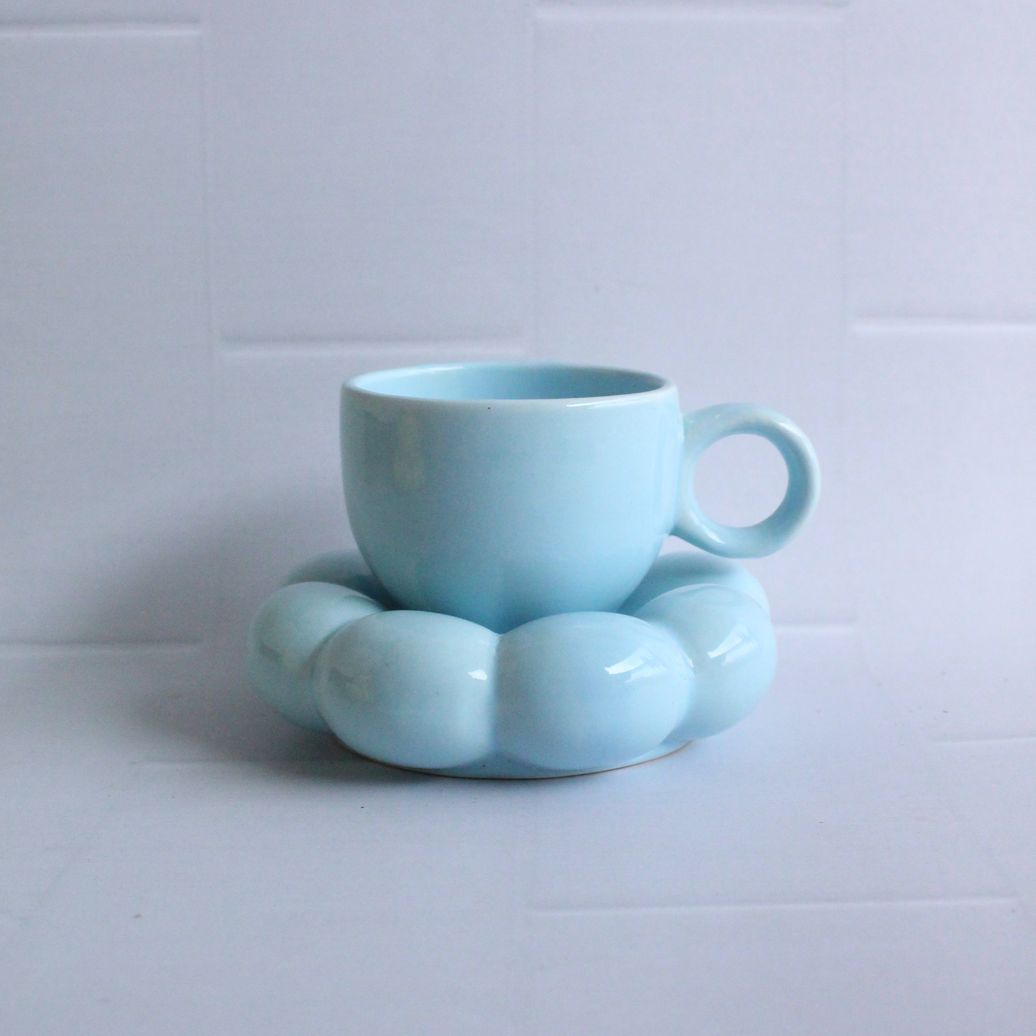 Bubble Pop Blue Cup and Saucer | Byora Homes | Blue | Stoneware Ceramic