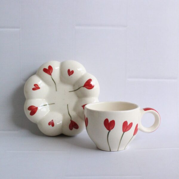 Hearty Pop and Saucer | Byora Homes | Beige & Red | Stoneware Ceramic - Image 2