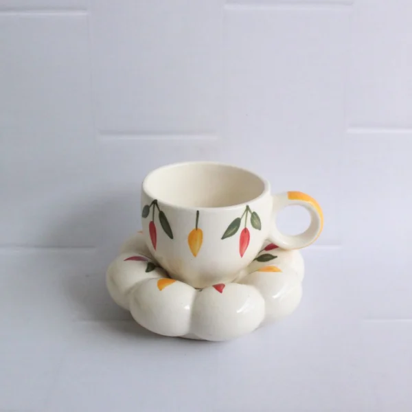 Leafy Bubble Cup and Saucer | Byora Homes | Multicolor | Stoneware Ceramic