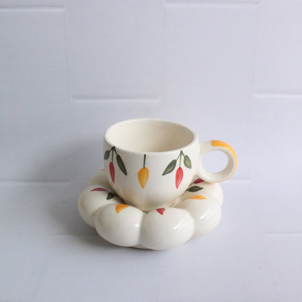 Leafy Bubble Cup and Saucer | Byora Homes | Multicolor | Stoneware Ceramic