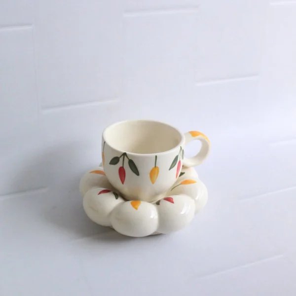 Leafy Bubble Cup and Saucer | Byora Homes | Multicolor | Stoneware Ceramic - Image 2
