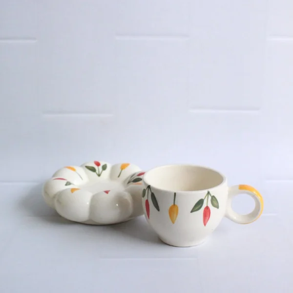 Leafy Bubble Cup and Saucer | Byora Homes | Multicolor | Stoneware Ceramic - Image 3