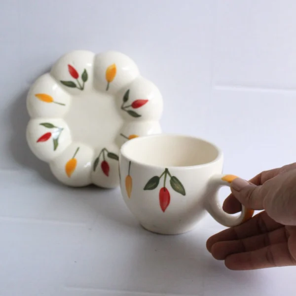 Leafy Bubble Cup and Saucer | Byora Homes | Multicolor | Stoneware Ceramic - Image 4