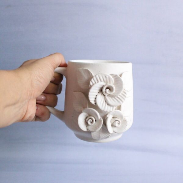 Sage Flora Mug | Byora Homes | White | Stoneware Ceramic - Image 3