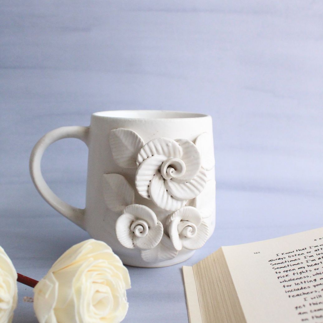 Sage Flora Mug | Byora Homes | White | Stoneware Ceramic