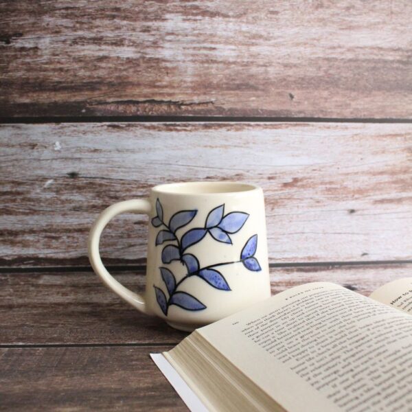 Leafy Brew Mug | Byora Homes | Beige & Blue | Stoneware Ceramic - Image 4