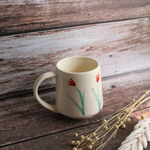 Red Tulips Mug | Byora Homes | Beige & Red | Stoneware Ceramic - Image 2