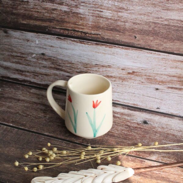 Red Tulips Mug | Byora Homes | Beige & Red | Stoneware Ceramic - Image 3