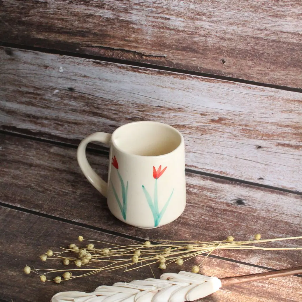 Red Tulips Mug | Byora Homes | Beige & Red | Stoneware Ceramic - Image 3