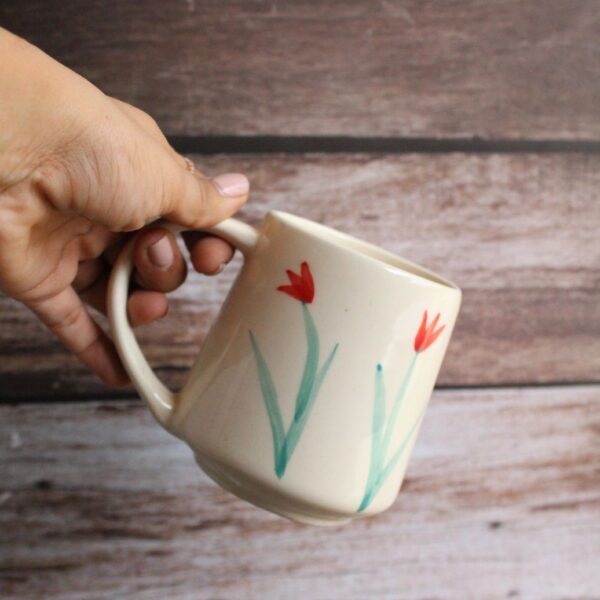 Red Tulips Mug | Byora Homes | Beige & Red | Stoneware Ceramic - Image 4