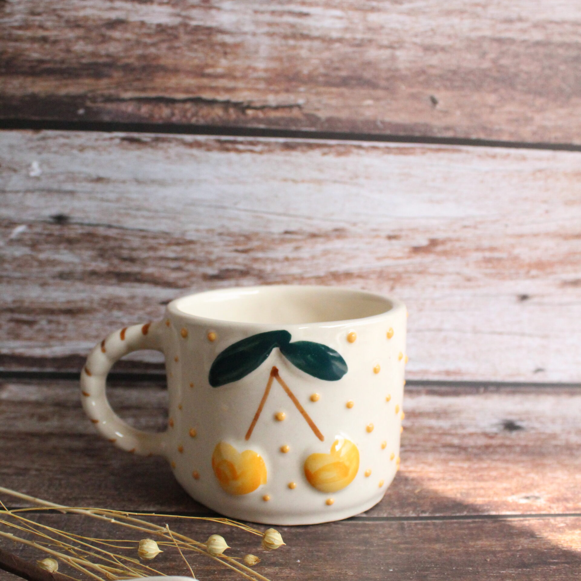 Cherry Cherry Latte Mug | Byora Homes | Yellow | Stoneware Ceramic