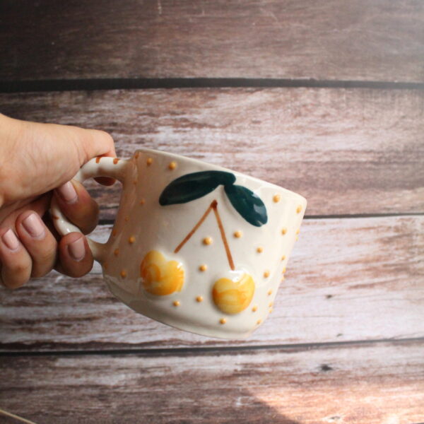 Cherry Cherry Latte Mug | Byora Homes | Yellow | Stoneware Ceramic - Image 3