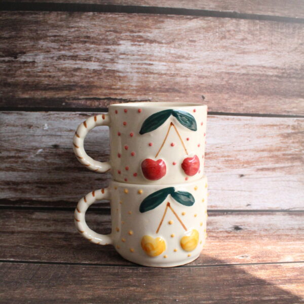 Cherry Cherry Latte Mug | Byora Homes | Yellow | Stoneware Ceramic - Image 2