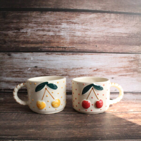 Cherry Cherry Latte Mug | Byora Homes | Yellow | Stoneware Ceramic - Image 4