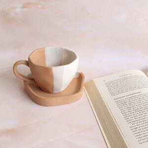 Rust Ombre Latte Mug & Saucer | Byora Homes | Rust Orange | Stoneware Ceramic