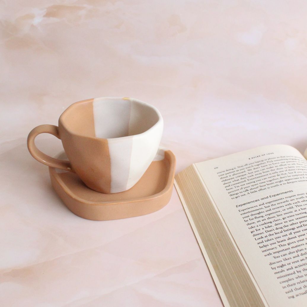 Rust Ombre Latte Mug & Saucer | Byora Homes | Rust Orange | Stoneware Ceramic