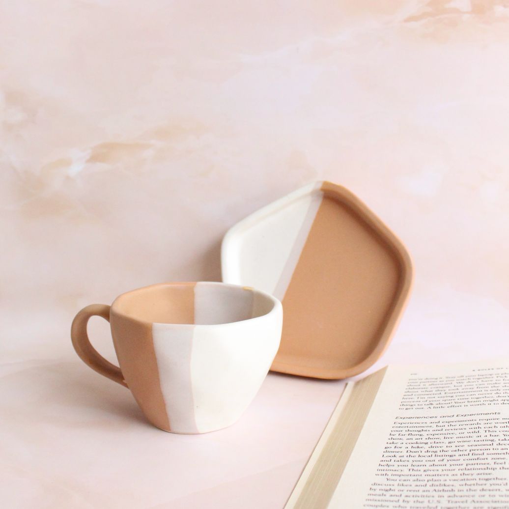 Rust Ombre Latte Mug & Saucer | Byora Homes | Rust Orange | Stoneware Ceramic - Image 2