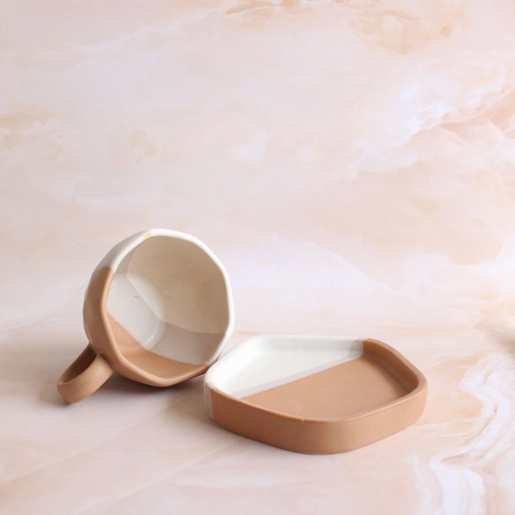 Rust Ombre Latte Mug & Saucer | Byora Homes | Rust Orange | Stoneware Ceramic - Image 3