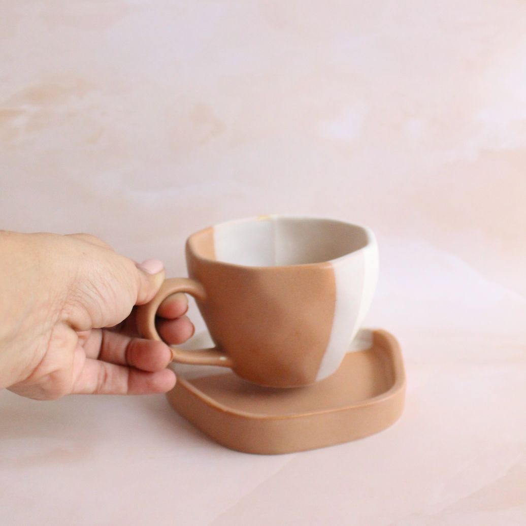 Rust Ombre Latte Mug & Saucer | Byora Homes | Rust Orange | Stoneware Ceramic - Image 4