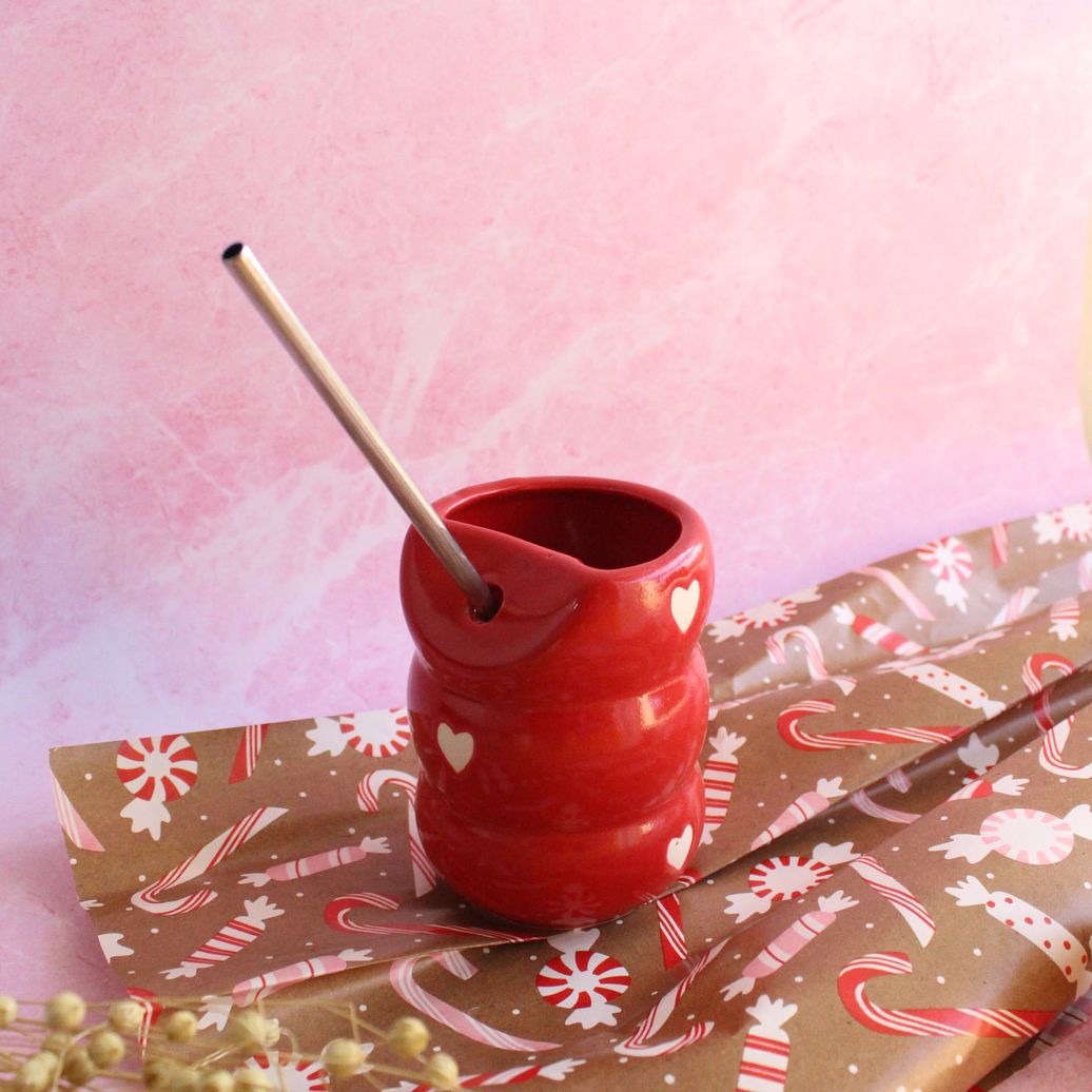 Rosy Red Straw Mug | Byora Homes | Red | Stoneware Ceramic