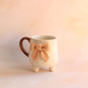Beige and Bows Mug | Byora Homes | Beige | Stoneware Ceramic