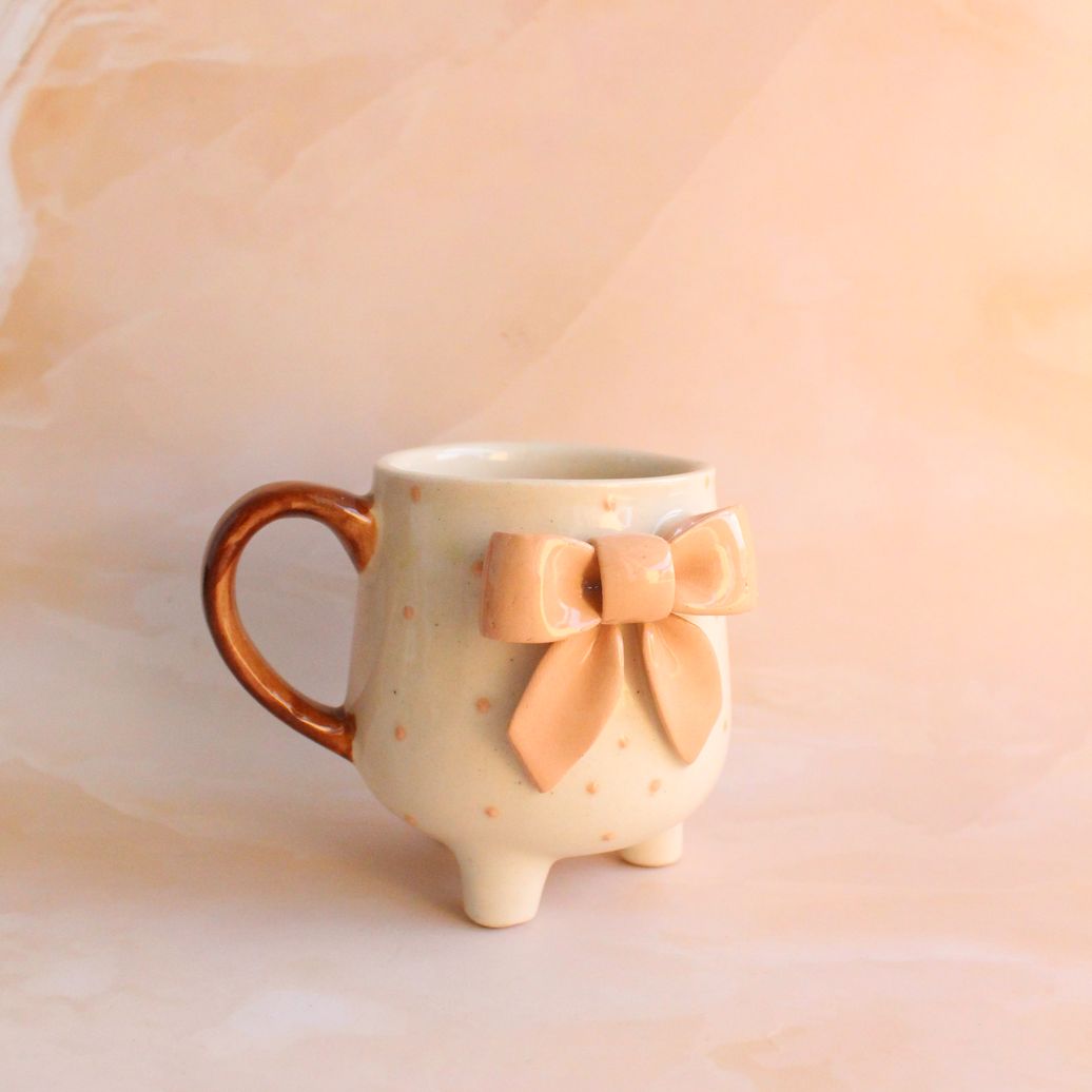Beige and Bows Mug | Byora Homes | Beige | Stoneware Ceramic - Image 3