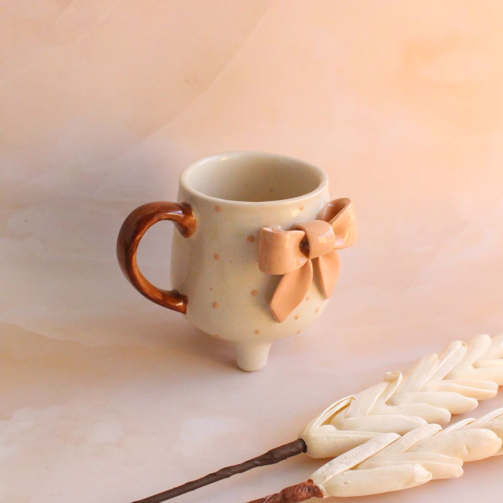 Beige and Bows Mug | Byora Homes | Beige | Stoneware Ceramic - Image 4