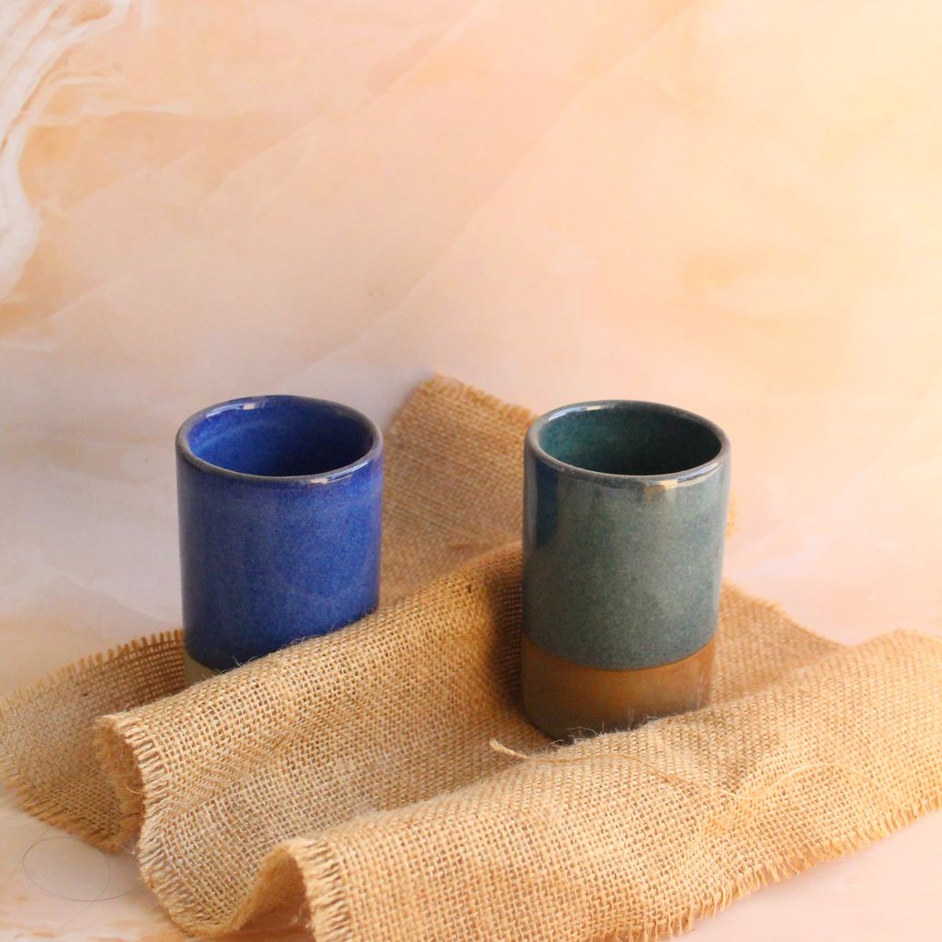 Blues and Greens Water Glass | Byora Homes | Green and Blue | Set of 2 | Stoneware Ceramic - Image 4
