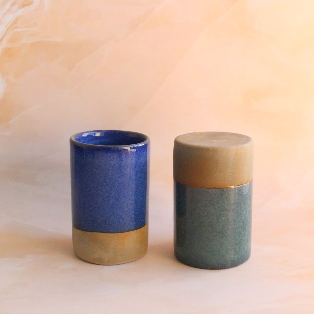 Blues and Greens Water Glass | Byora Homes | Green and Blue | Set of 2 | Stoneware Ceramic - Image 2