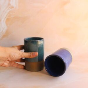 Blues and Greens Water Glass | Byora Homes | Green and Blue | Set of 2 | Stoneware Ceramic