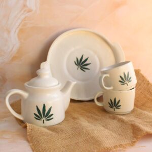Leafy Tea Set | Byora Homes | White | Stoneware Ceramic