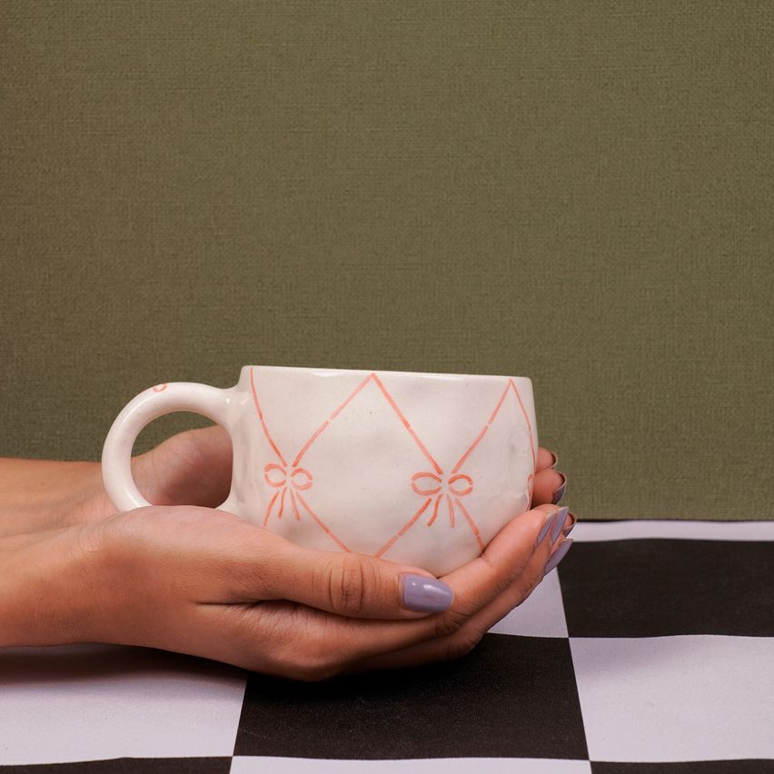 Pink & Bows 2.0 Mug | Byora Homes | Beige & Pink | Stoneware Ceramic