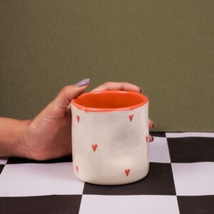 Orangy Hearts Mug | Byora Homes | Beige & Orange | Stoneware Ceramic