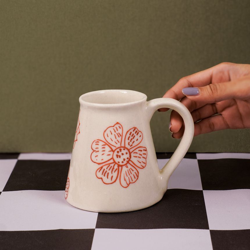 Red & Flowers Mug | Byora Homes | Multicolor | Stoneware Ceramic