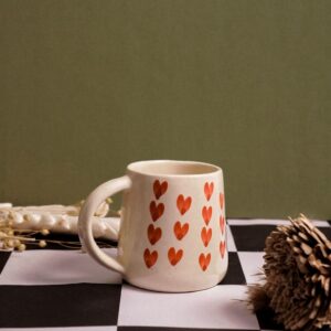 Blush Hearts Mug | Byora Homes | Beige & Red | Stoneware Ceramic