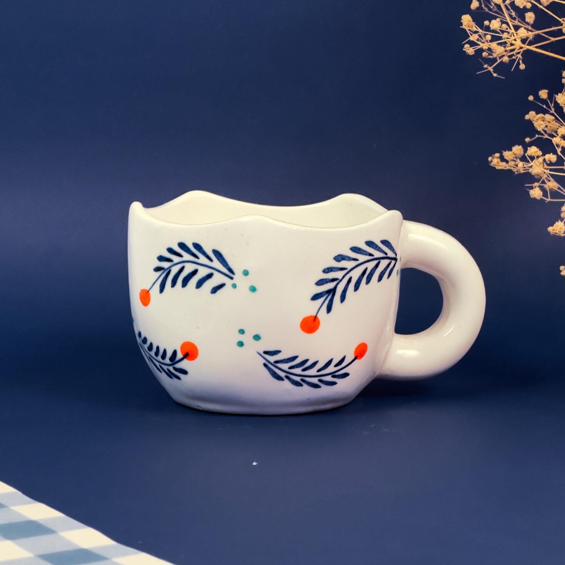 Azure Bloom Coffee Mug | Byora Homes | Blue & Beige | Stoneware Ceramic